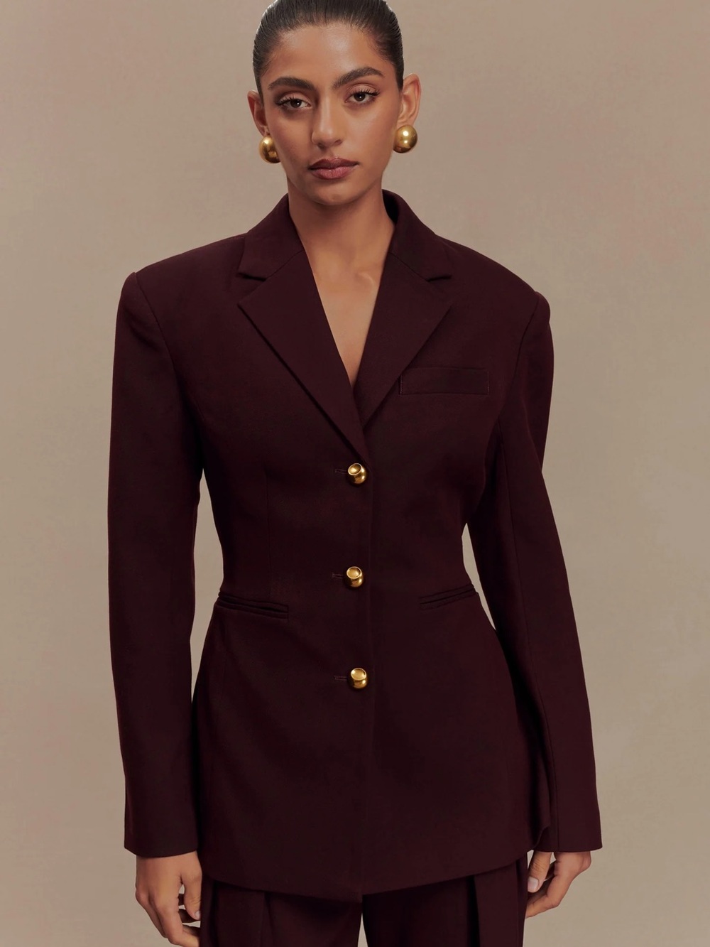 Women's Tailored Dark Burgundy Blazer Jacket